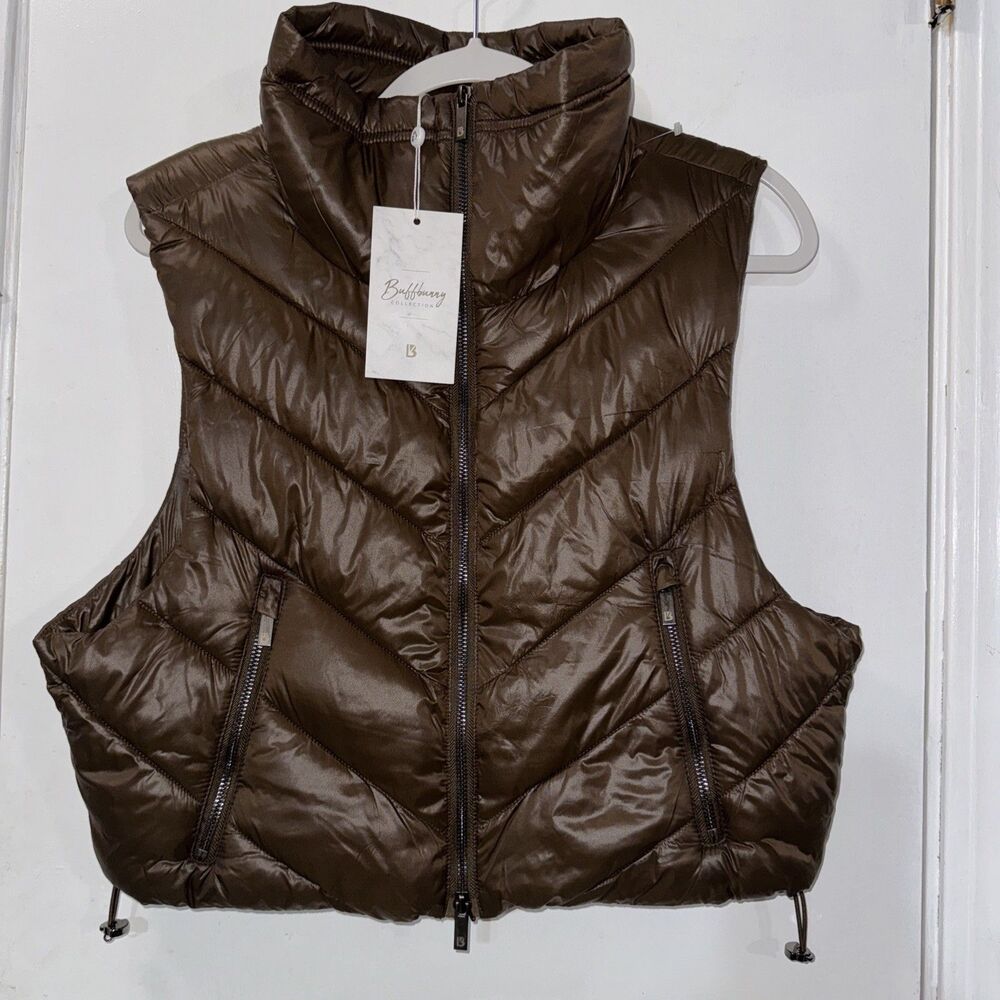 Buffbunny Cinch Waist Puffer Vest Women's Size Medium Brown